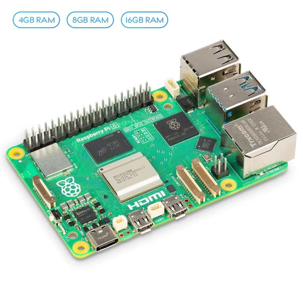 Raspberry Pi 5 – Available in 4GB, 8GB, and 16GB RAM